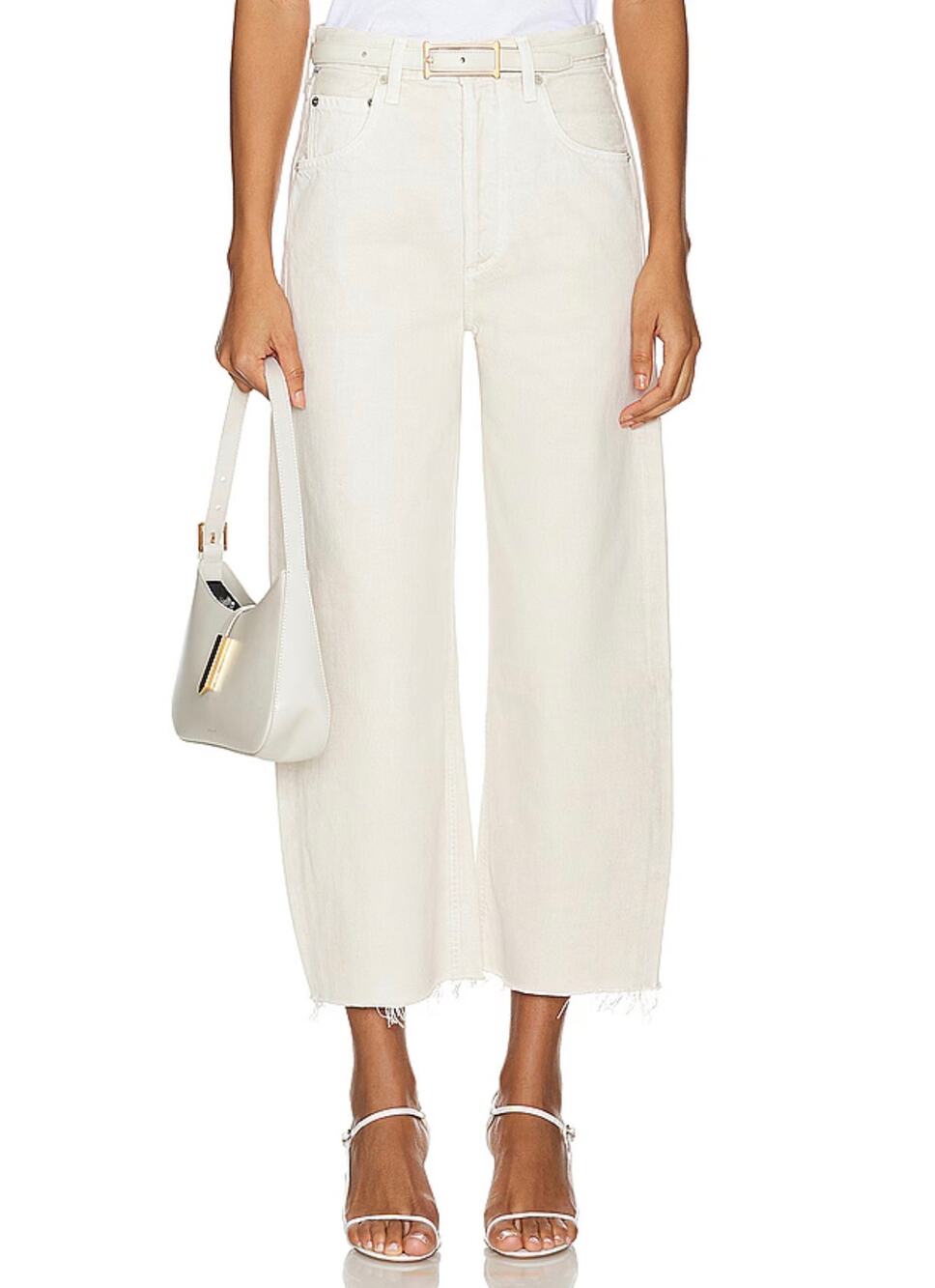 Citizens of Humanity Ayla Raw Hem Crop Jeans in Almondette Cream Size 28